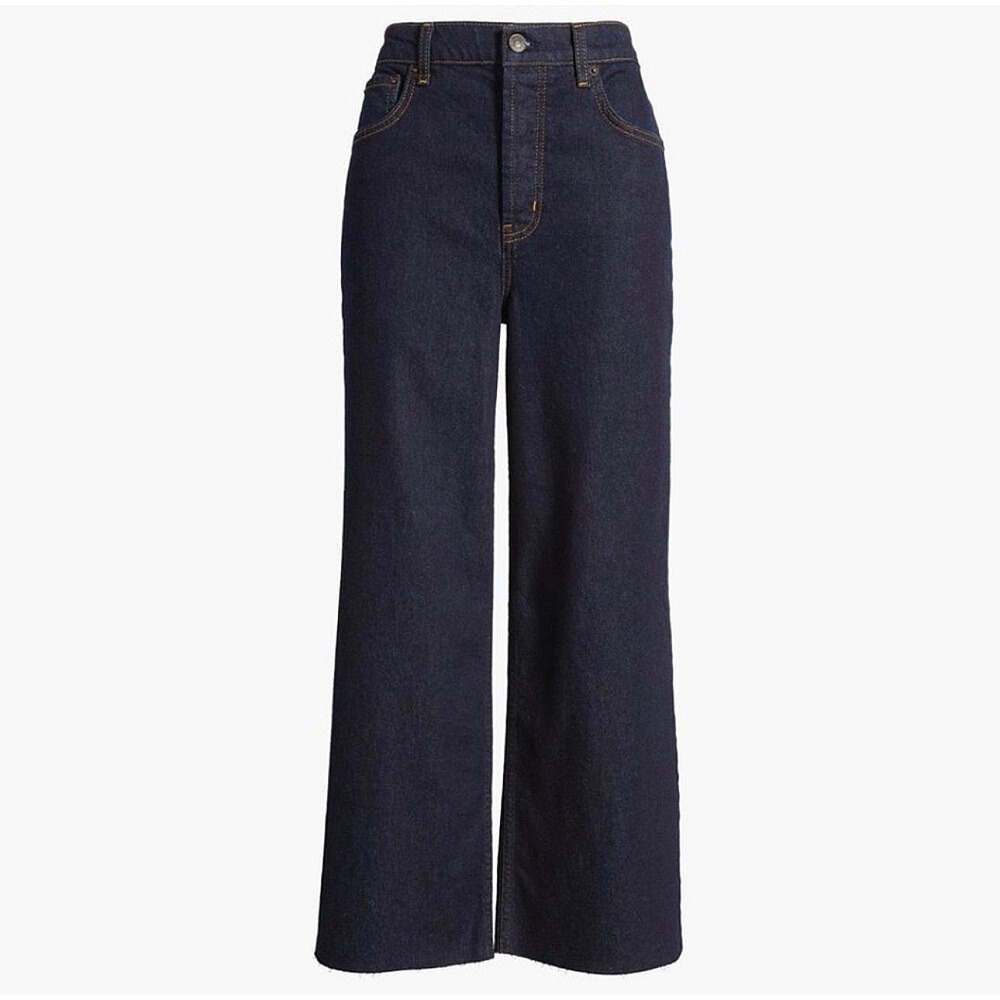 Rails Getty Crop Jeans Dark Wash Blue Denim High Rise Wide Leg Raw Hem NWT Boho - Picture 3 of 12